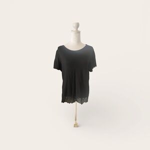 White House Black Market Black Lace Hem Short Sleeve Top Size Large